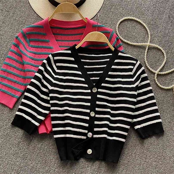 sweet contrast color striped hollow v-neck knitted cardigan short sleeve women's summer crop women clothing 210602, White
sweet contrast color striped hollow v-neck knitted cardigan short sleeve women's summer crop women clothing 210602, White