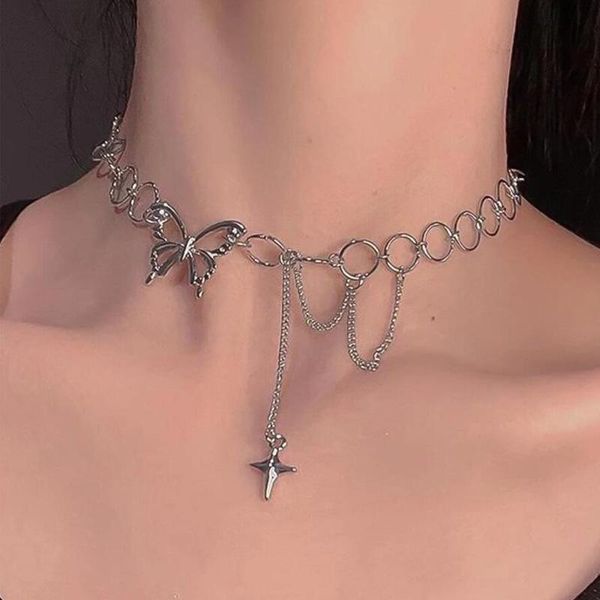 chains star butterfly necklace female ins cold wind hip-hop design clavicle chain temperament fashion circle, Silver 
chains star butterfly necklace female ins cold wind hip-hop design clavicle chain temperament fashion circle, Silver