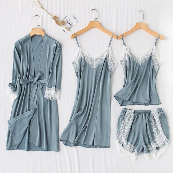 women's sleepwear pajamas women spring summer rayon long-sleeve 4-pc nightgown conjuntos de roupão madam nightdress european american s, Black;red
women's sleepwear pajamas women spring summer rayon long-sleeve 4-pc nightgown conjuntos de roupão madam nightdress european american s, Black;red