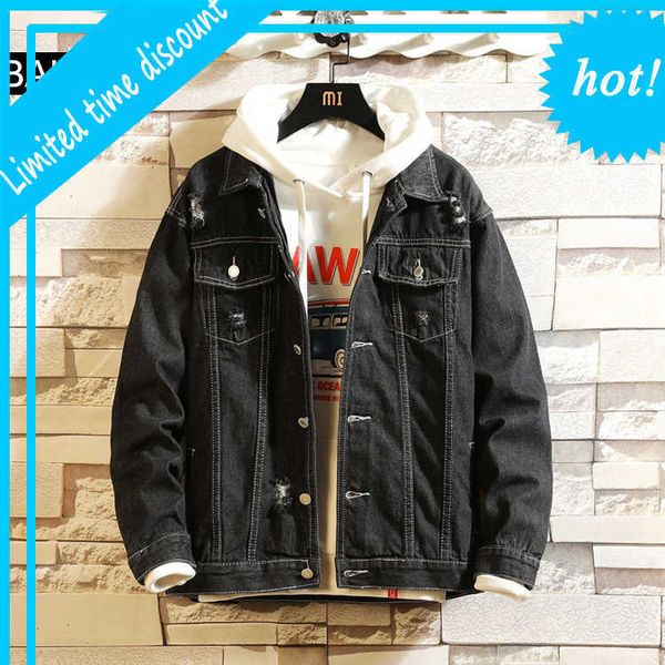 spring autumn mens trendy fashion bomber coats thin ripped denim male cowboy jeans jacket, Black;gray
spring autumn mens trendy fashion bomber coats thin ripped denim male cowboy jeans jacket, Black;gray