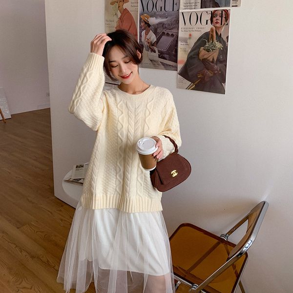 2021 new design mid-length autumn and winter solid o neck pullovers loose lace patchwork womens sweaters 7qma, White;black
2021 new design mid-length autumn and winter solid o neck pullovers loose lace patchwork womens sweaters 7qma, White;black