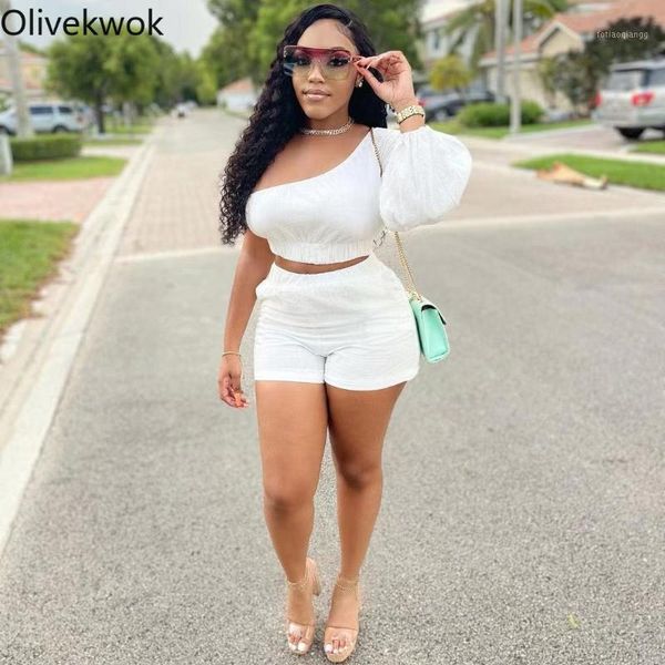 women's tracksuits olivekwok 2021 summer woman sets casual and fashionable solid bubble sleeve one shoulder two piece set sexy, Gray
women's tracksuits olivekwok 2021 summer woman sets casual and fashionable solid bubble sleeve one shoulder two piece set sexy, Gray