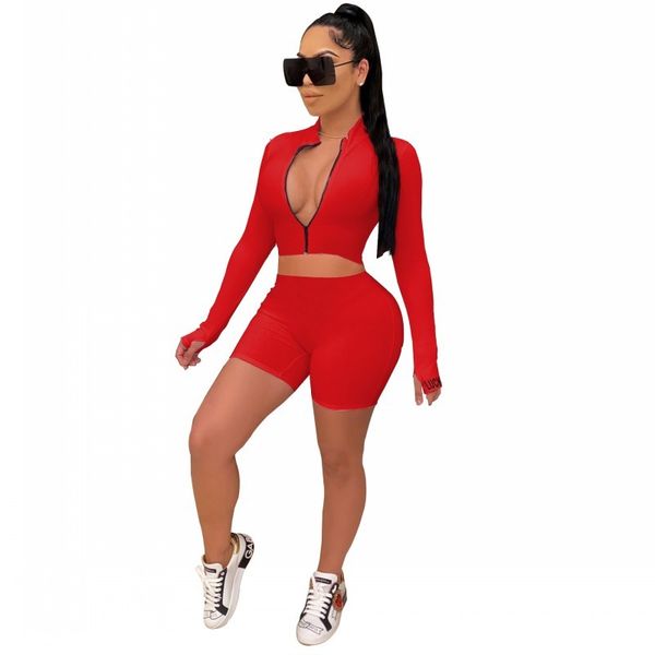 solid way to sportwear two female ensemble zipper crop and short high-elastic bodycon training set l0or, Gray
solid way to sportwear two female ensemble zipper crop and short high-elastic bodycon training set l0or, Gray