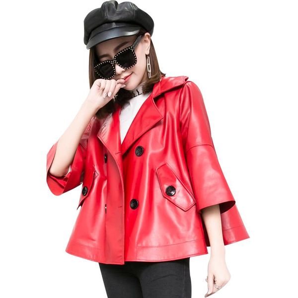 women's leather & faux genuine short montone jacket women natural sheepskin coat female cloak outwear spring clothes lwl1486, Black
women's leather & faux genuine short montone jacket women natural sheepskin coat female cloak outwear spring clothes lwl1486, Black