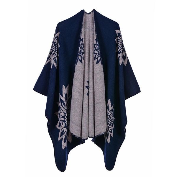 scarves 2021 floral poncho capes winter cashmere scarf thick blanket shawls and wraps long tassels pashmina ladies cloak, Blue;gray