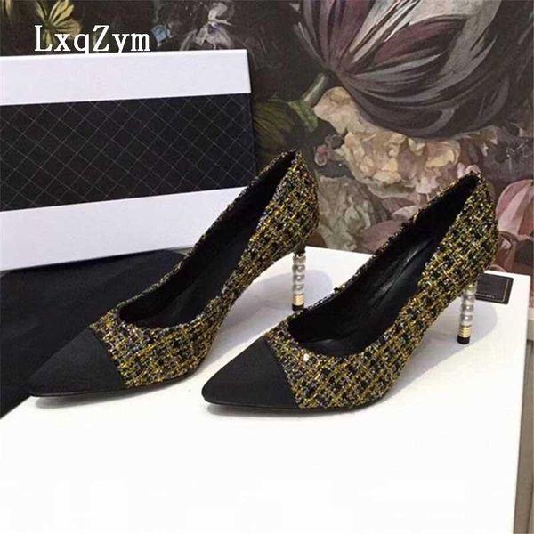 dress shoes women pointed toe pumps ladies fashion thin heels design white pearl decor heel slender party lady zapatos mujer, Black
