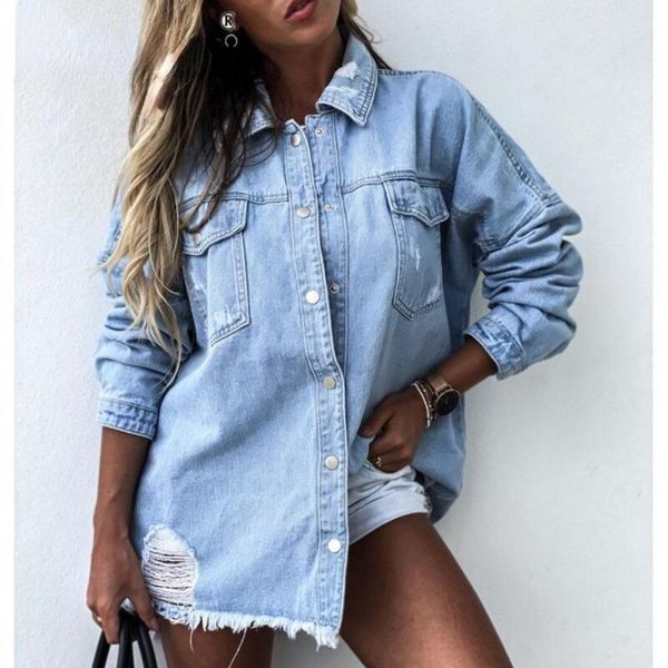 women's jackets 2021 autumn women's long sleeve denim shirt fashion ripped mid-length jeans buttons boyfriend loose shirts s-xl, Black;brown
women's jackets 2021 autumn women's long sleeve denim shirt fashion ripped mid-length jeans buttons boyfriend loose shirts s-xl, Black;brown