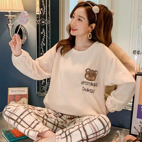 women's pajamas autumn and winter pajamas set women long sleeve sleepwear flannel warm lovely + pants pajamas female pyjama 211007, Black;red
women's pajamas autumn and winter pajamas set women long sleeve sleepwear flannel warm lovely + pants pajamas female pyjama 211007, Black;red