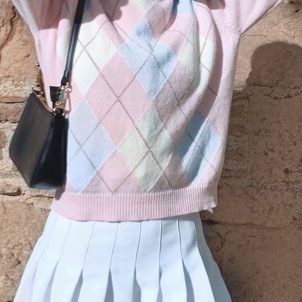 90s streetwear check argyle plaid knitting sweater pullovers female knitwear preppy style y2k clothes o neck casual crop jumpers, White;black
90s streetwear check argyle plaid knitting sweater pullovers female knitwear preppy style y2k clothes o neck casual crop jumpers, White;black