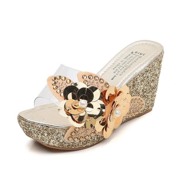 sandals women's korean style sweet beaded flower transparent wedge fashion, Black
sandals women's korean style sweet beaded flower transparent wedge fashion, Black