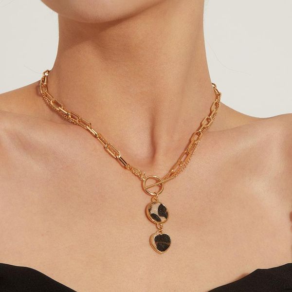 pendant necklaces leopard pattern heart necklace for women ot buckle double chains clavicle chain short 2021 fashion jewelry, Silver
pendant necklaces leopard pattern heart necklace for women ot buckle double chains clavicle chain short 2021 fashion jewelry, Silver