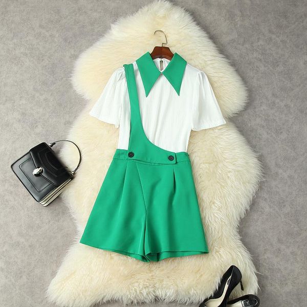 women's tracksuits european and american wear for summer 2021 shirt with short sleeves lapels green shorts straps fashion suits, Gray
women's tracksuits european and american wear for summer 2021 shirt with short sleeves lapels green shorts straps fashion suits, Gray