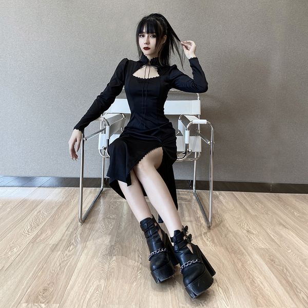 vintage slim long sleeve high neck hollow out dresses women gothic solid lace split long dress female party dress, Black;gray
vintage slim long sleeve high neck hollow out dresses women gothic solid lace split long dress female party dress, Black;gray