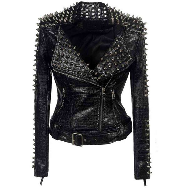 women studded stitching motorcycle leather jackets women's long sleeved rock fashion personality leather jackets outwear, Black
women studded stitching motorcycle leather jackets women's long sleeved rock fashion personality leather jackets outwear, Black
