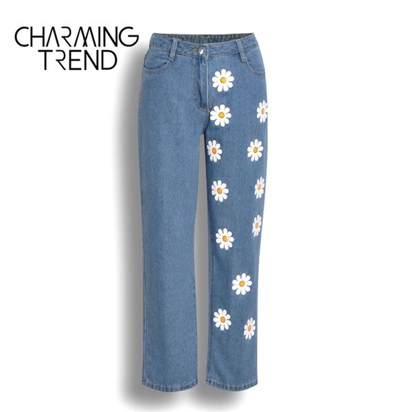 fashion chic woman high waisted straight cute female denim long pants trousers vintage daisies printed women jeans, Blue
fashion chic woman high waisted straight cute female denim long pants trousers vintage daisies printed women jeans, Blue