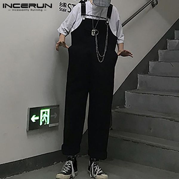 men's pants 2021 fashion men bib jumpsuits solid color multi pockets loose streetwear casual overalls suspenders rompers incerun s-5xl, Black
men's pants 2021 fashion men bib jumpsuits solid color multi pockets loose streetwear casual overalls suspenders rompers incerun s-5xl, Black