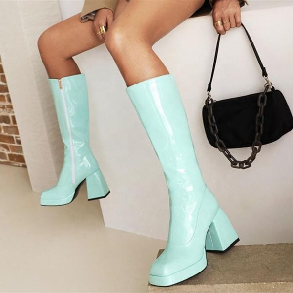 boots trendy square toe patent leather chunky high heel women knee calf winter zipper size 43, Black
boots trendy square toe patent leather chunky high heel women knee calf winter zipper size 43, Black