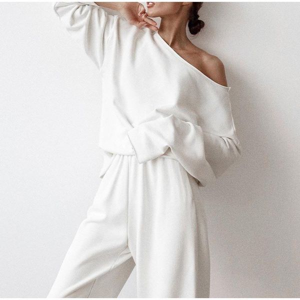 women's two piece pants autumn oblique shoulder 2 set for women long sleeve pullover and elastic waist pocket harem pant solid simple l, White
women's two piece pants autumn oblique shoulder 2 set for women long sleeve pullover and elastic waist pocket harem pant solid simple l, White