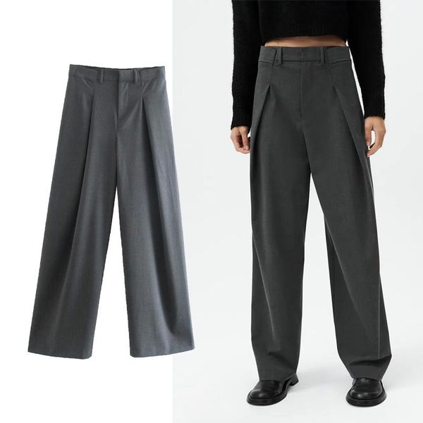 women's pants & capris za spring autumn women 2021 chic fashion office wear wide leg vintage high waist zipper female trousers mujer, Black;white
women's pants & capris za spring autumn women 2021 chic fashion office wear wide leg vintage high waist zipper female trousers mujer, Black;white