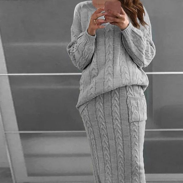 women knitted set long sleeve pullover sweater strap dress sets solid knit 2 piece set ladies casual knitted suit, Gray
women knitted set long sleeve pullover sweater strap dress sets solid knit 2 piece set ladies casual knitted suit, Gray