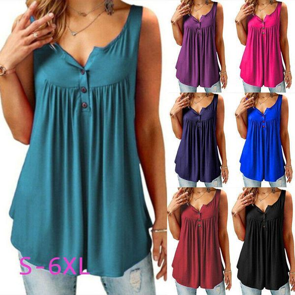 women's t-shirt 5xl summer loose t shirt women v-neck sleeveless large size solid tee casual streetwear button pleated tshirt plus 4xl, White
women's t-shirt 5xl summer loose t shirt women v-neck sleeveless large size solid tee casual streetwear button pleated tshirt plus 4xl, White