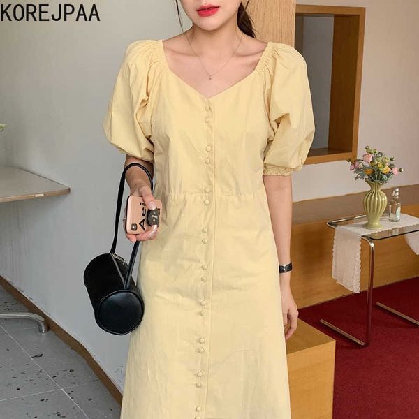 korejpaa women dress summer korean chic elegant style commute solid color v neck single breasted midi dresses female 210526, Black;gray
korejpaa women dress summer korean chic elegant style commute solid color v neck single breasted midi dresses female 210526, Black;gray