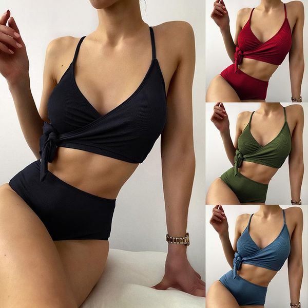 women's swimwear bikini tube split swimsuit solid color hole striped strap high waist set ladies sports swimming, White;black
women's swimwear bikini tube split swimsuit solid color hole striped strap high waist set ladies sports swimming, White;black