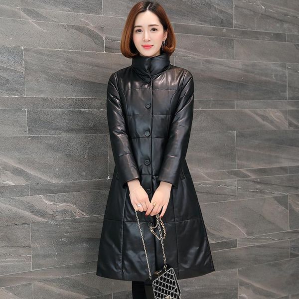 women's leather & faux genuine jacket women down coat winter long sheepskin warm jackets for chaqueta cuero mujer kj1520, Black
women's leather & faux genuine jacket women down coat winter long sheepskin warm jackets for chaqueta cuero mujer kj1520, Black
