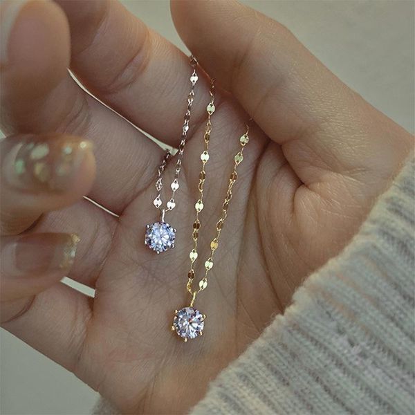 pendant necklaces fashion shiny six-claw zircon clavicle chain for women temperament simple gift, Silver
pendant necklaces fashion shiny six-claw zircon clavicle chain for women temperament simple gift, Silver