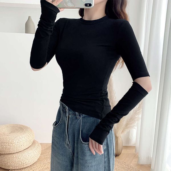 black round neck stitching sleeve winter bottoming blouse slim fitting t-shirt with autumn clothes and foreign style tight top, White
black round neck stitching sleeve winter bottoming blouse slim fitting t-shirt with autumn clothes and foreign style tight top, White