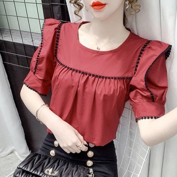 women's blouses & shirts round neck wooden ear stitching doll shirt women 2021 summer design sense niche fashion foreign style wild, White
women's blouses & shirts round neck wooden ear stitching doll shirt women 2021 summer design sense niche fashion foreign style wild, White