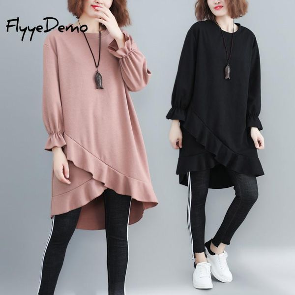 casual dresses solid o-neck ruffles autumn dress women 2021 flare sleeve sashes long asymmetrical plus size, Black;gray
casual dresses solid o-neck ruffles autumn dress women 2021 flare sleeve sashes long asymmetrical plus size, Black;gray