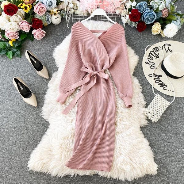 casual dresses v-neck women knitted long dress 2021 spring batwing sleeve sashes solid elegant office ladies slim sweater, Black;gray
casual dresses v-neck women knitted long dress 2021 spring batwing sleeve sashes solid elegant office ladies slim sweater, Black;gray
