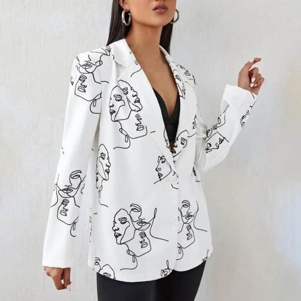 women's suits & blazers streetwear stylish contrast color print single button blazer temperament women graffiti printing for office, White;black
women's suits & blazers streetwear stylish contrast color print single button blazer temperament women graffiti printing for office, White;black