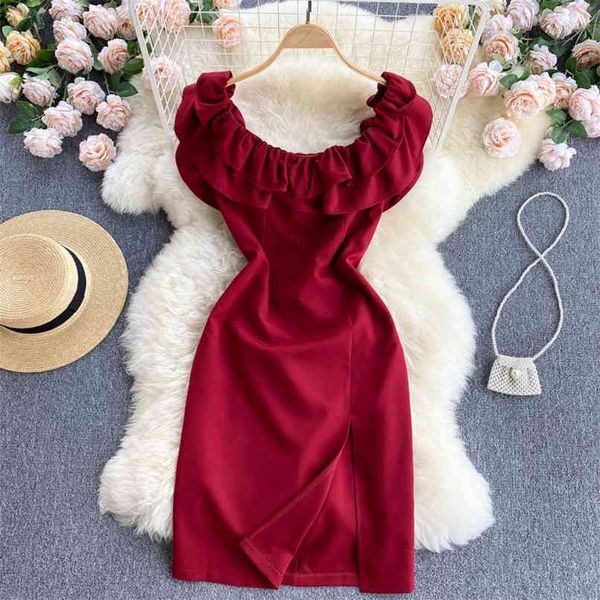 ruffles slash neck off shoulder mini party dress women fashion summer korean sleeveless slim split short 210603, Black;gray
ruffles slash neck off shoulder mini party dress women fashion summer korean sleeveless slim split short 210603, Black;gray
