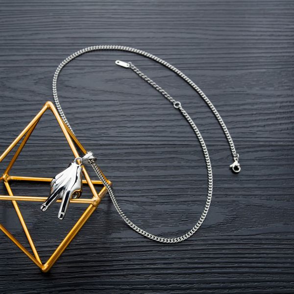 personalized titanium steel finger pendant fashion versatile victory gesture men's necklace, Silver
personalized titanium steel finger pendant fashion versatile victory gesture men's necklace, Silver