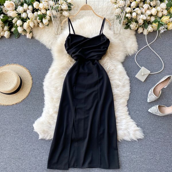 2021 Spring New Arrivals Black Solid Color Pleasted V-neck Open Back Waist High Dress Long S1pv, Black;gray
2021 Spring New Arrivals Black Solid Color Pleasted V-neck Open Back Waist High Dress Long S1pv, Black;gray