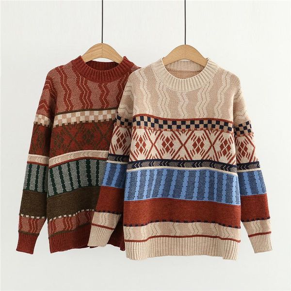 women's sweaters 2021 vintage pullover pattern knittwear o-neck sweater women streetwear hip hop couple casual retro, White;black
women's sweaters 2021 vintage pullover pattern knittwear o-neck sweater women streetwear hip hop couple casual retro, White;black