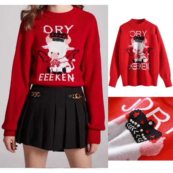 20ss warm sweaters and pullovers women autumn winter sweater mujer pull femme pullover cardigan cow pattern pearl scarlet, White;black 
20ss warm sweaters and pullovers women autumn winter sweater mujer pull femme pullover cardigan cow pattern pearl scarlet, White;black