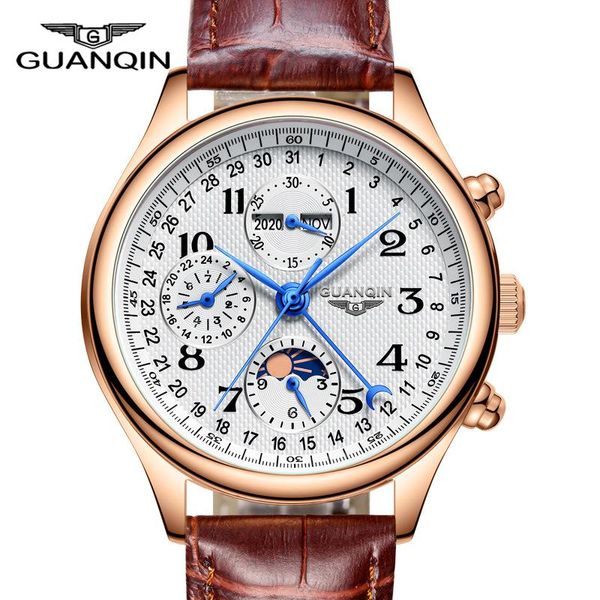 wristwatches guanqin mechanical watches moonphase calendar display brown leather automatic movement mens, Slivery;brown
wristwatches guanqin mechanical watches moonphase calendar display brown leather automatic movement mens, Slivery;brown