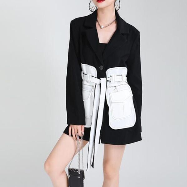 women's suits & blazers xuxi women black jacket, pocket, pu belt, retail, hunting style, spring 2021 e227, White;black
women's suits & blazers xuxi women black jacket, pocket, pu belt, retail, hunting style, spring 2021 e227, White;black