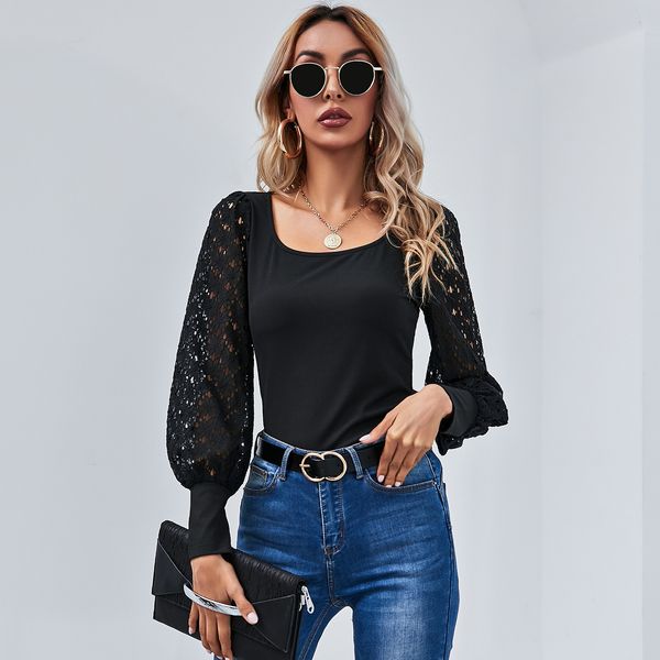 original 2021 selling lace solid temperament commuting pullover square collar slim long sleeve, White
original 2021 selling lace solid temperament commuting pullover square collar slim long sleeve, White
