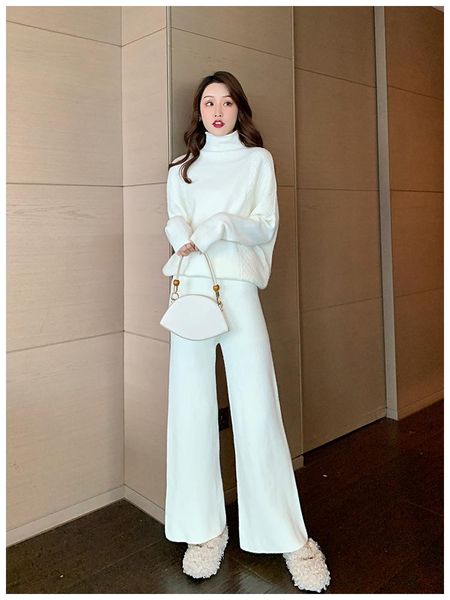plus size womens knitting two piece set batwing sleeve turtleneck sweater + casual tracksuits high waist wide leg pants, White
plus size womens knitting two piece set batwing sleeve turtleneck sweater + casual tracksuits high waist wide leg pants, White