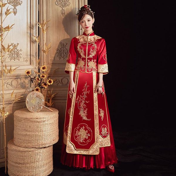 ethnic clothing beaded phoenix embroidery marry clothes cheongsam chinese traditional bride wedding dress qipao, Red
ethnic clothing beaded phoenix embroidery marry clothes cheongsam chinese traditional bride wedding dress qipao, Red