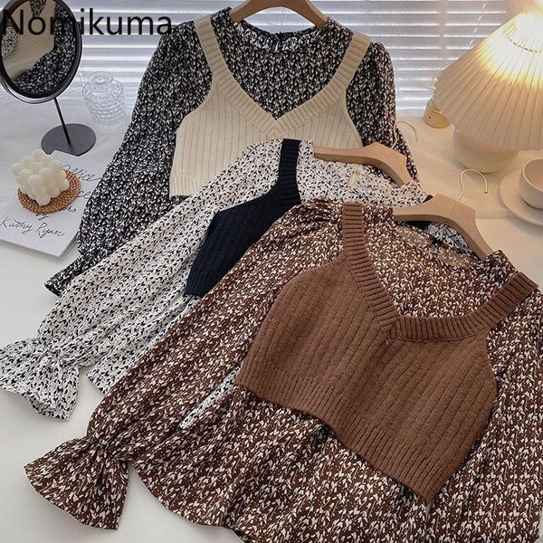 women's blouses & shirts nomikuma arrival korean blouse women two piece o neck vintage casual floral printed retro long sleeve blusas, White
women's blouses & shirts nomikuma arrival korean blouse women two piece o neck vintage casual floral printed retro long sleeve blusas, White