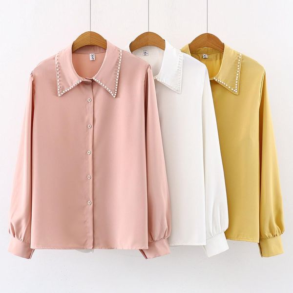 2021 new fashion pearl collar long sleeve button up shirts pink yellow white blouse women korean clothes blusas c511 qbih
2021 new fashion pearl collar long sleeve button up shirts pink yellow white blouse women korean clothes blusas c511 qbih