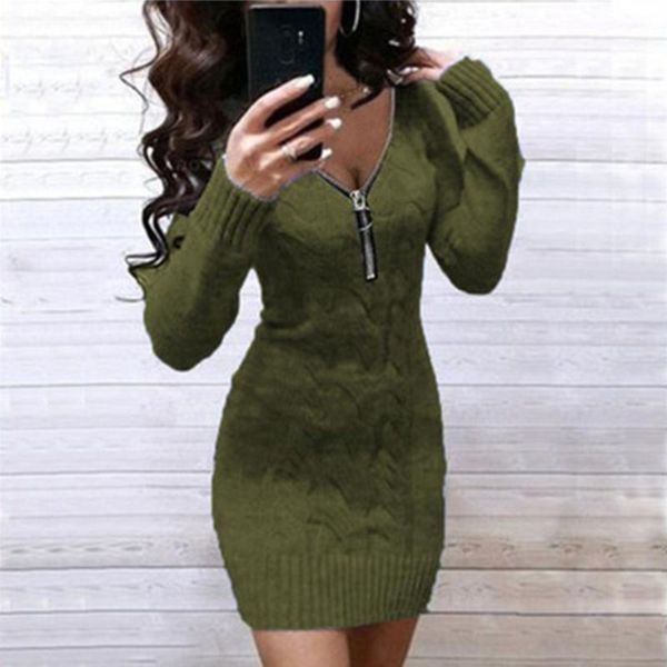 casual dresses women elegant knitted sweater dress fashion autumn winter warm solid long sleeve v neck zipper mini, Black;gray
casual dresses women elegant knitted sweater dress fashion autumn winter warm solid long sleeve v neck zipper mini, Black;gray