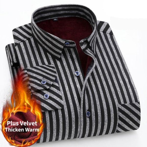 men's casual shirts 2021 winter flannel warm plus velvet thickening fashion striped long sleeve brand business dress shirt, White;black
men's casual shirts 2021 winter flannel warm plus velvet thickening fashion striped long sleeve brand business dress shirt, White;black