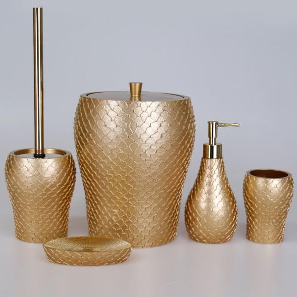 bath accessory set helix bathroom sets 5 pieces gold color with dustbin, toilet brush, liquid soap dispenser, toothbrush holder and dispense
bath accessory set helix bathroom sets 5 pieces gold color with dustbin, toilet brush, liquid soap dispenser, toothbrush holder and dispense
