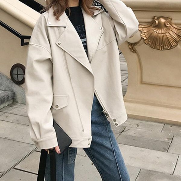 women's leather & faux fashion oversized coat women jacket casual pu punk streetwear loose biker motorcycle jackets female 2021, Black
women's leather & faux fashion oversized coat women jacket casual pu punk streetwear loose biker motorcycle jackets female 2021, Black